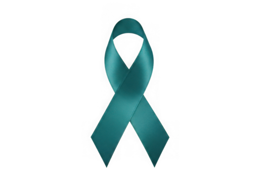 Teal ribbon isolated on transparent background for ovarian cancer awareness symbol