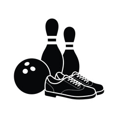 Bowling ball pins and shoes icon