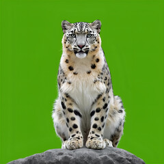 Obraz premium Majestic Snow Leopard A Portrait of Grace and Beauty Against a Vivid Green Backdrop