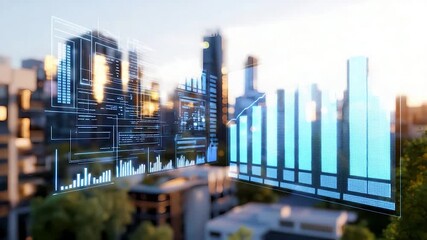 Futuristic Cityscape with Digital Data Overlays. - Powered by Adobe