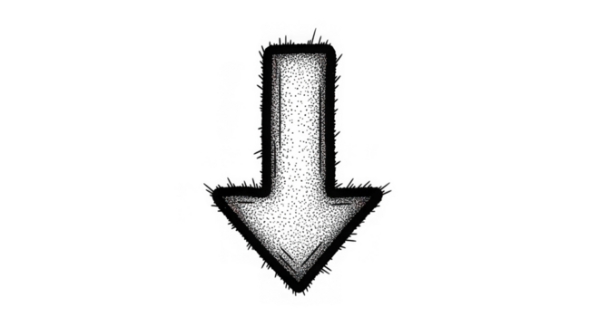 Grunge arrow pointing down isolated on transparent background for your designs