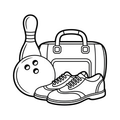 Bowling equipment illustration with ball pins bag and shoes