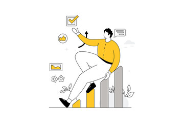 Man Analyzes Data While Sitting on Graph in Transparent Background