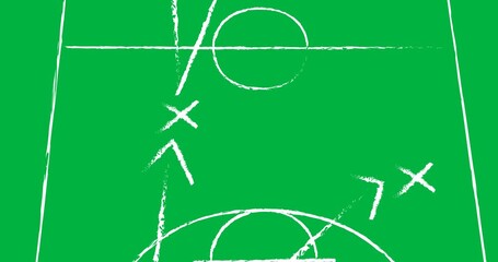 Animation of basketball field with strategy game plan tactic on black background - Powered by Adobe