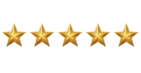 Five golden star rating isolated on transparent background for customer satisfaction
