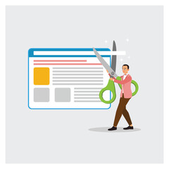 Businessman Holding Giant Scissor to Cut Website Page URL Address Bar.