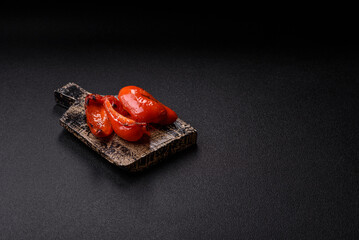 Grilled red bell peppers, vegetarian food. Red bell peppers