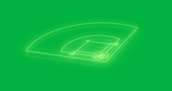Animation of baseball field on green neon background