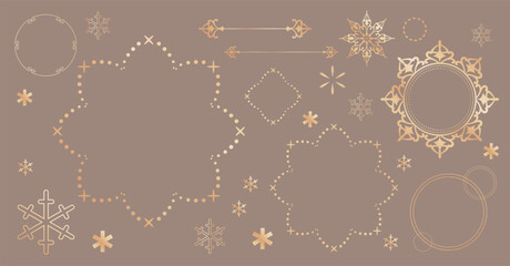 クリスマスのラベルや飾り罫のデザインセット
