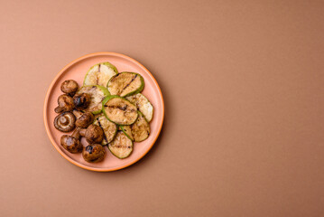 Grilled green zucchini slices, vegetarian food. Green barbecue zucchini