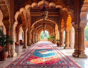 Obraz premium Traditional Indian Palace Interior with Carved Arches