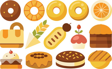 Vector bakery collection 200 delicious bread cakes and donuts scalable eps illustration