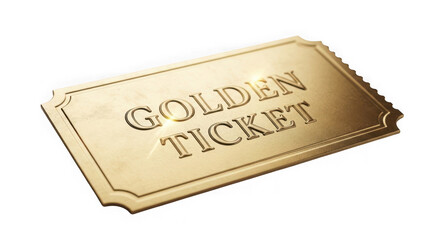 Golden ticket isolated on transparent background, a symbol of opportunity and luck