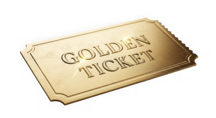Golden ticket isolated on transparent background, a symbol of opportunity and luck