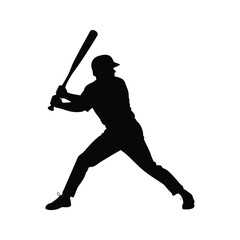 Silhouette of a Baseball Player About to Swing the Bat with Power, baseball player batting silhouette vector illustration