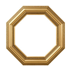 Ornate gold octagonal picture frame with decorative border isolated on a transparent background
