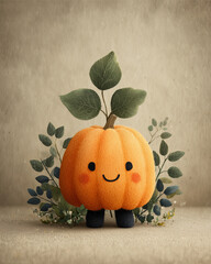 Cute Pumpkin: A charming, cartoon-like pumpkin smiles brightly. A delightful illustration capturing the essence of autumn.