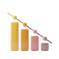 3d a decreasing bar graph with line art on transparent background