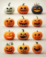 Harvest Moon's Gallery: A vibrant collection of hand-carved pumpkins, each with a unique, animated expression, creating a playful and festive scene for the autumn season. 