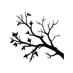 Silhouette of a stylized tree branch with leaves, simple graphic artwork, dead bush branch silhouette vector illustration