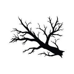 Eerie Silhouette of a Barren Tree with Twisted Branches against a White Background, dead oak branch silhouette vector illustration