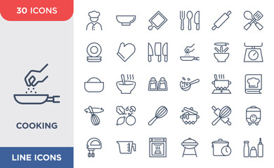 Simple set of Cooking icon set. Contains such Icons as Spoon, Plate, Fork, Stove, Plate. Editable strokes