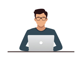 Vector minimalist silhouette of coder with laptop