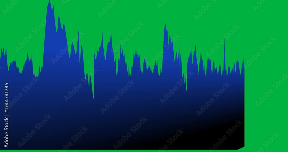 Poster animation of blue financial graph and data processing over black background