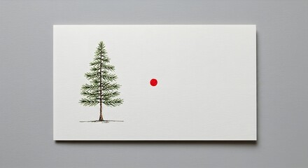 Minimalist illustration of a pine tree and red dot on white background