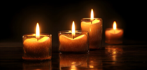 Glowing candles create a warm, romantic ambiance perfect for relaxation, spa, meditation, or intimate events with soft, golden light