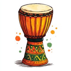 Traditional African Hand Drum with Colorful Design