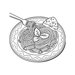  Delicious Pasta Plate Line Art with Fork, Herbs, and Patterns.