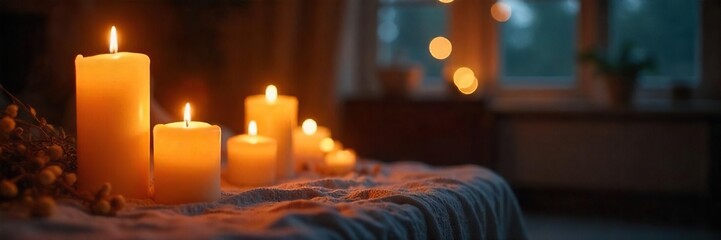 Cozy Candlelit Interior Warm Shadows and Romantic Ambiance, Perfect for Relaxation and Intimacy