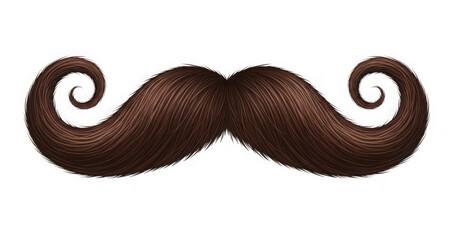 Brown mustache with curled ends isolated on transparent background for design