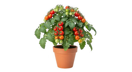 Cherry tomato plant in a pot isolated on transparent background for design