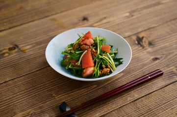 トマトと水菜のもろみ味噌あえ