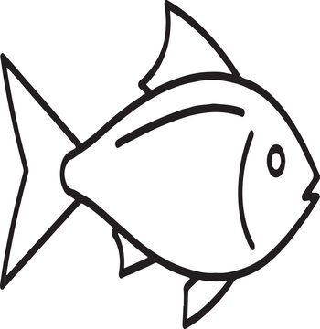Fish Line Icon &ndash; Minimal Outline Sea Life Vector