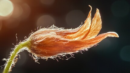 A wilted flower bud with a brownish hue against a blurred background.