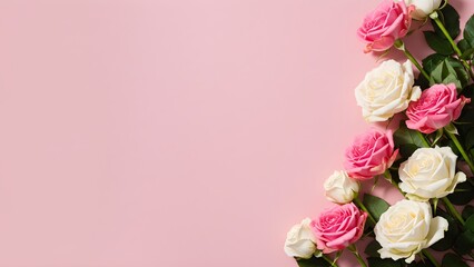 Soft pink flower frame on blush background