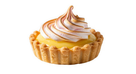 Lemon meringue tart isolated on transparent background, a delicious dessert