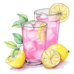 Beautifully illustrated beverage concept focusing on pink lemonade aesthetics.
