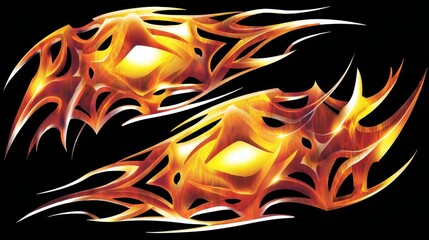 Vibrant tribal fire flames in hot orange on a black background.