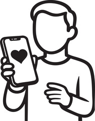 A Boy in Love Expressing Deep Affection with a Heart on His Smartphone