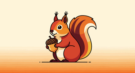 Cartoon Squirrel Character Holding Acorn, Isolated on Gradient Background. Suitable for children's illustration, educational content, and nature-themed design projects.