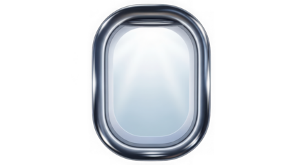 Airplane window isolated on transparent background, providing a view of the sky