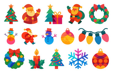 Fototapeta premium PNG Colorful festive Christmas icons, element set on transparent background
