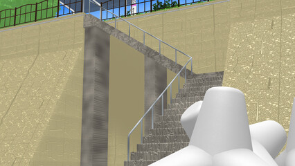 CG画像,3D,アニメーションの背景,背景画,海岸,青い海,空,道,自然,風景,景色,木,日本,屋外,晴れ,日本晴れ,緑,木,海原,夏の思い出,広い,高速道路,公園,浜辺,海水浴,まぶしい,青空,雲一つない,テトラポット,陽射し,遠浅,立体交差,広大な,