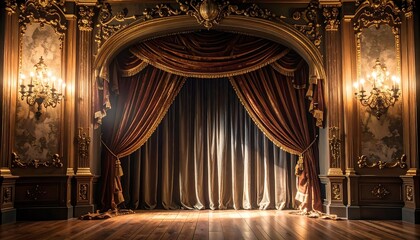 Ornate theater stage, rich tones