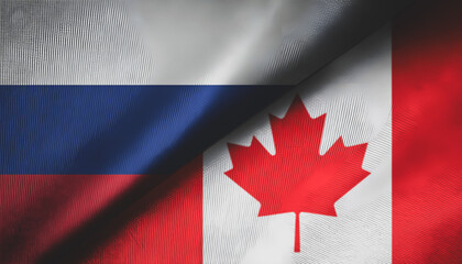 russia and canada flag. concept of trade and relations between Russia and Canada