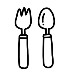 手描き線画のシンプルで可愛いフォークとスプーンのイラスト